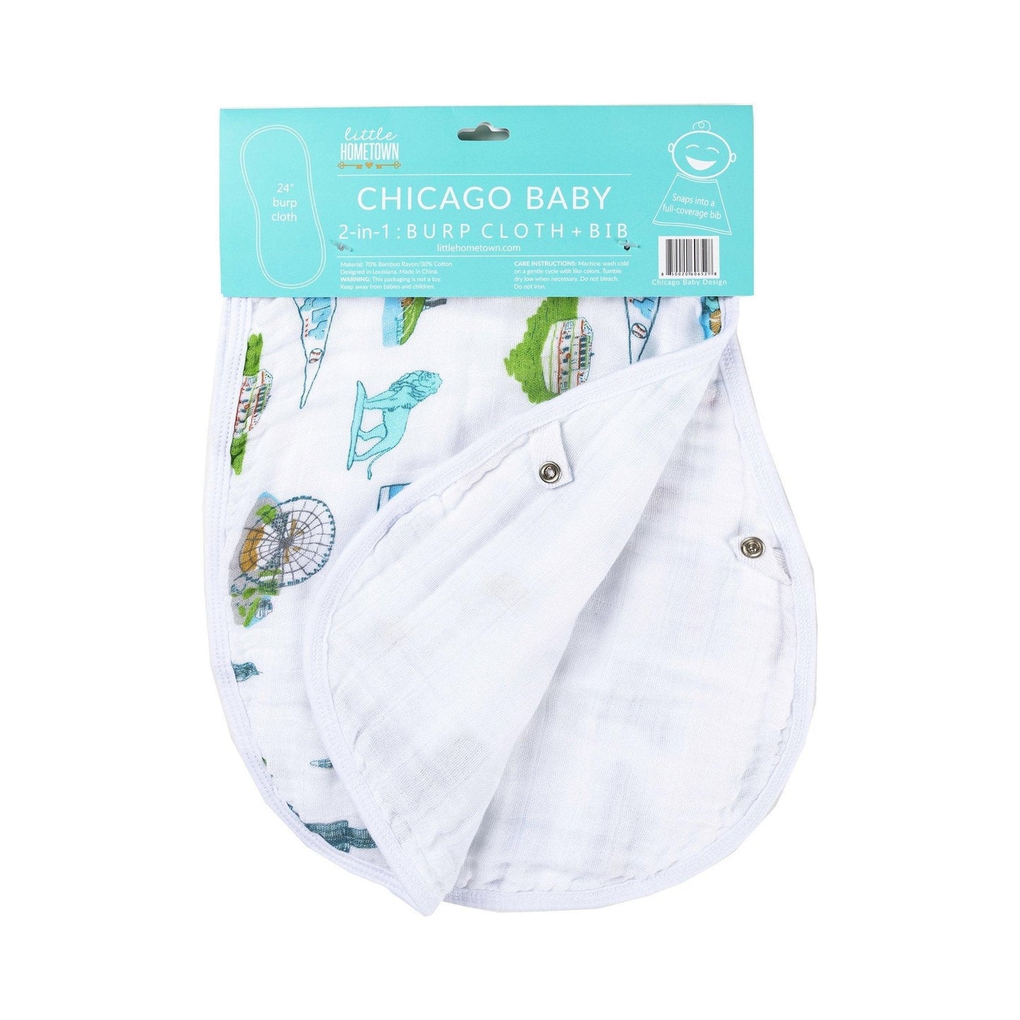 Chicago Illinois Baby Burp Cloth and Bib 2 in 1 Breathable Bamboo Blend