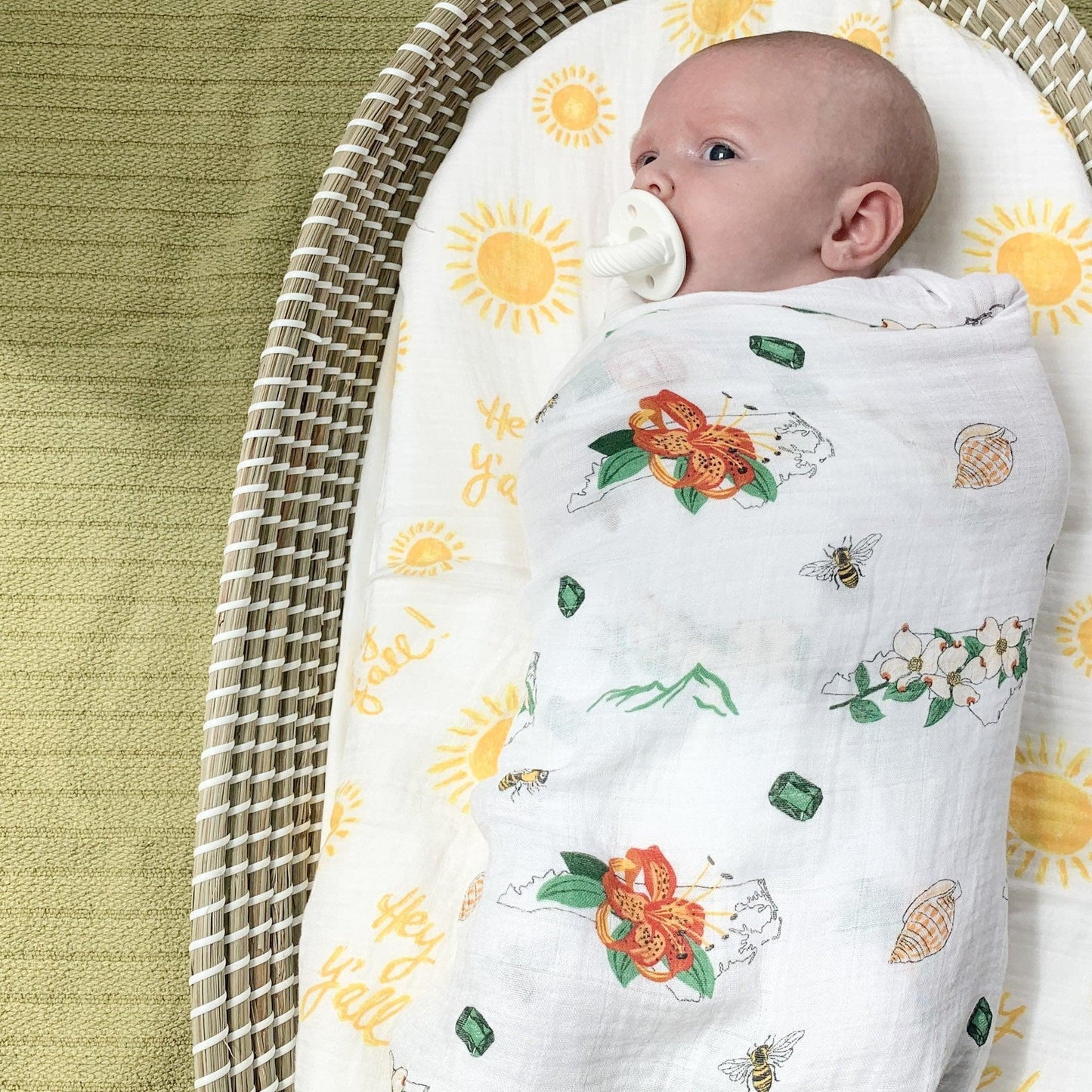 North Carolina Baby Muslin Swaddle Receiving Blanket (floral) Extra Large 47 x 47