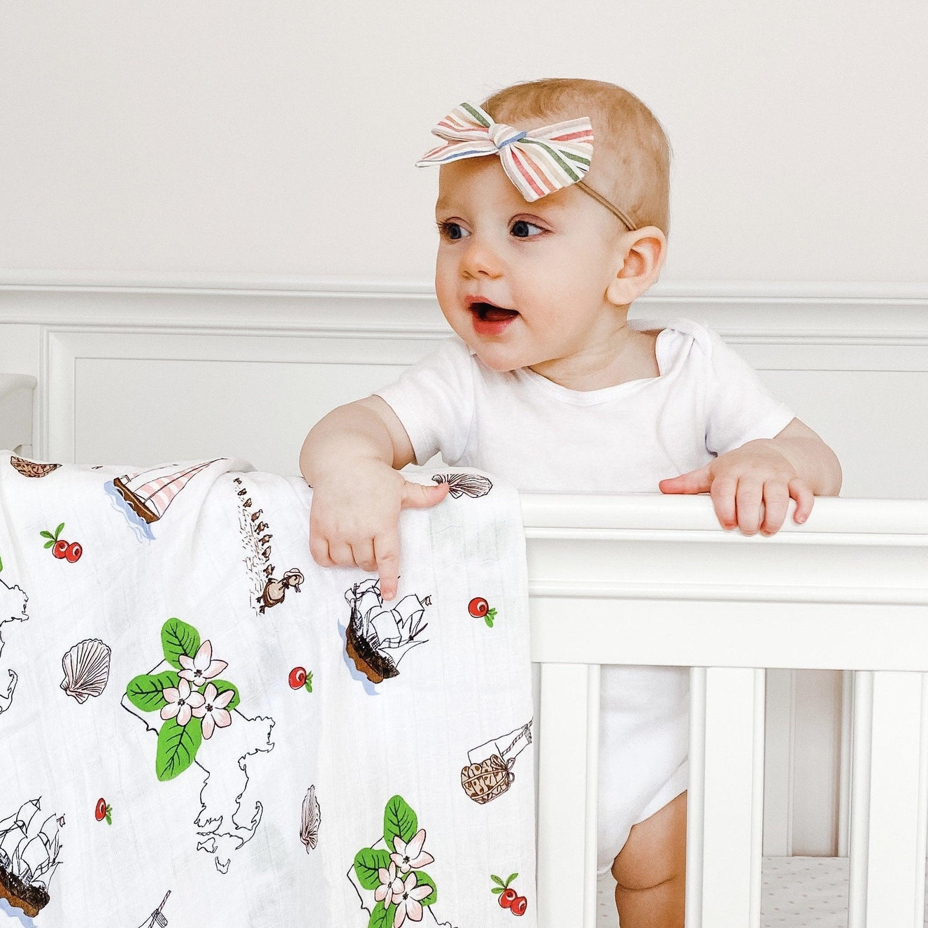 Massachusetts Floral Muslin Swaddle Receiving Blanket Soft Bamboo Cotton Blend
