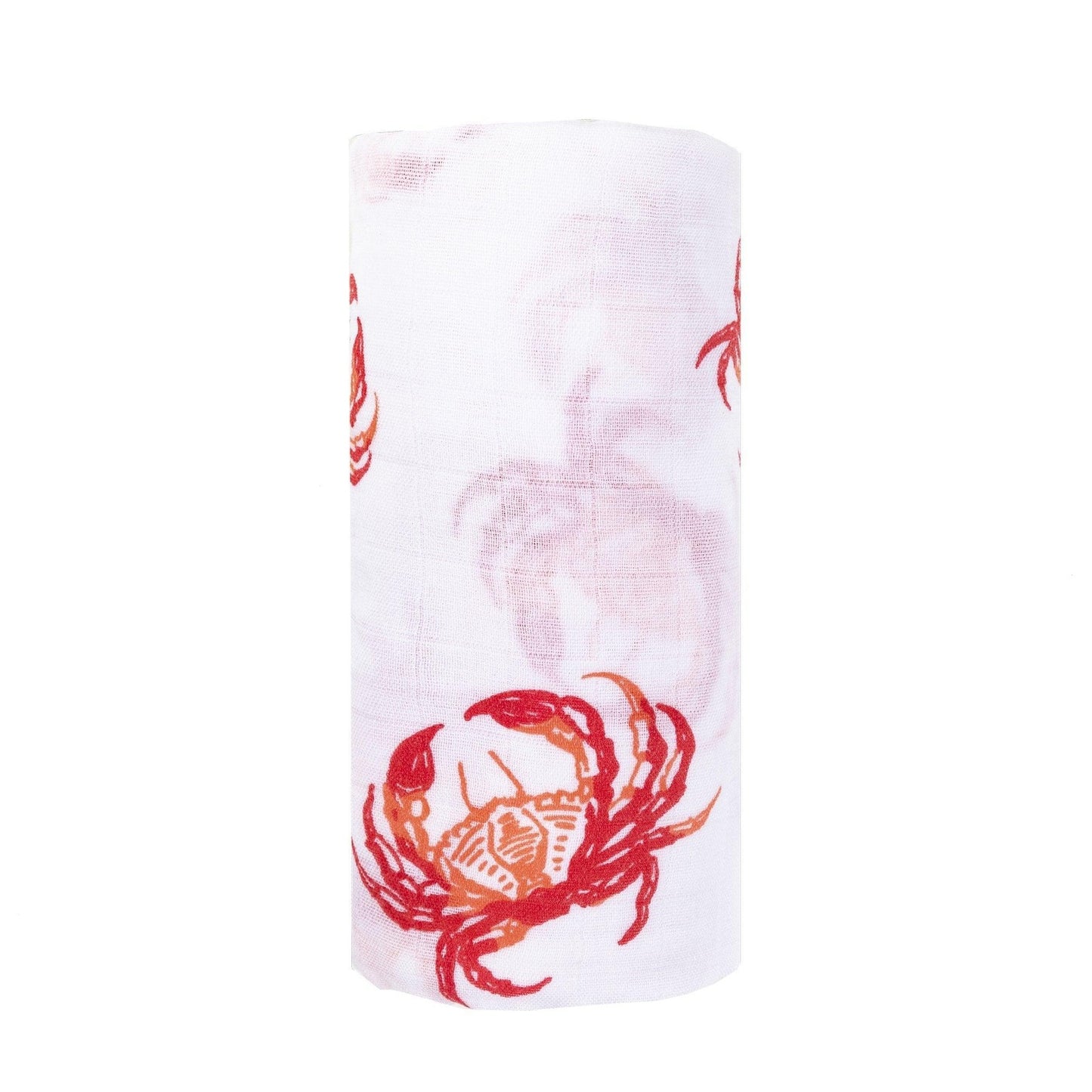 Gift Set: Pink Crab Baby Muslin Swaddle Blanket and Burp Cloth/Bib Combo Soft Breathable Bamboo Cotton