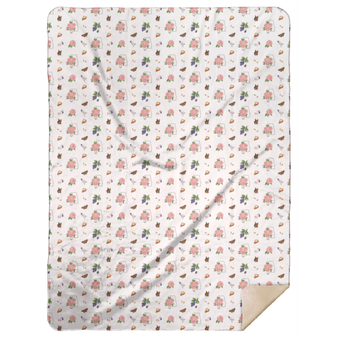 Alabama-themed floral plush throw blanket with vibrant red, yellow, and blue flowers on a white background.