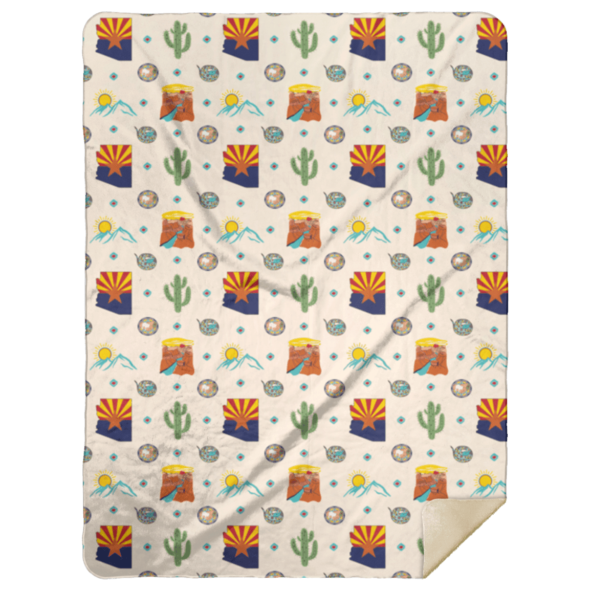 The Arizona plush throw blanket folded back to show both its printed and neutral sides.