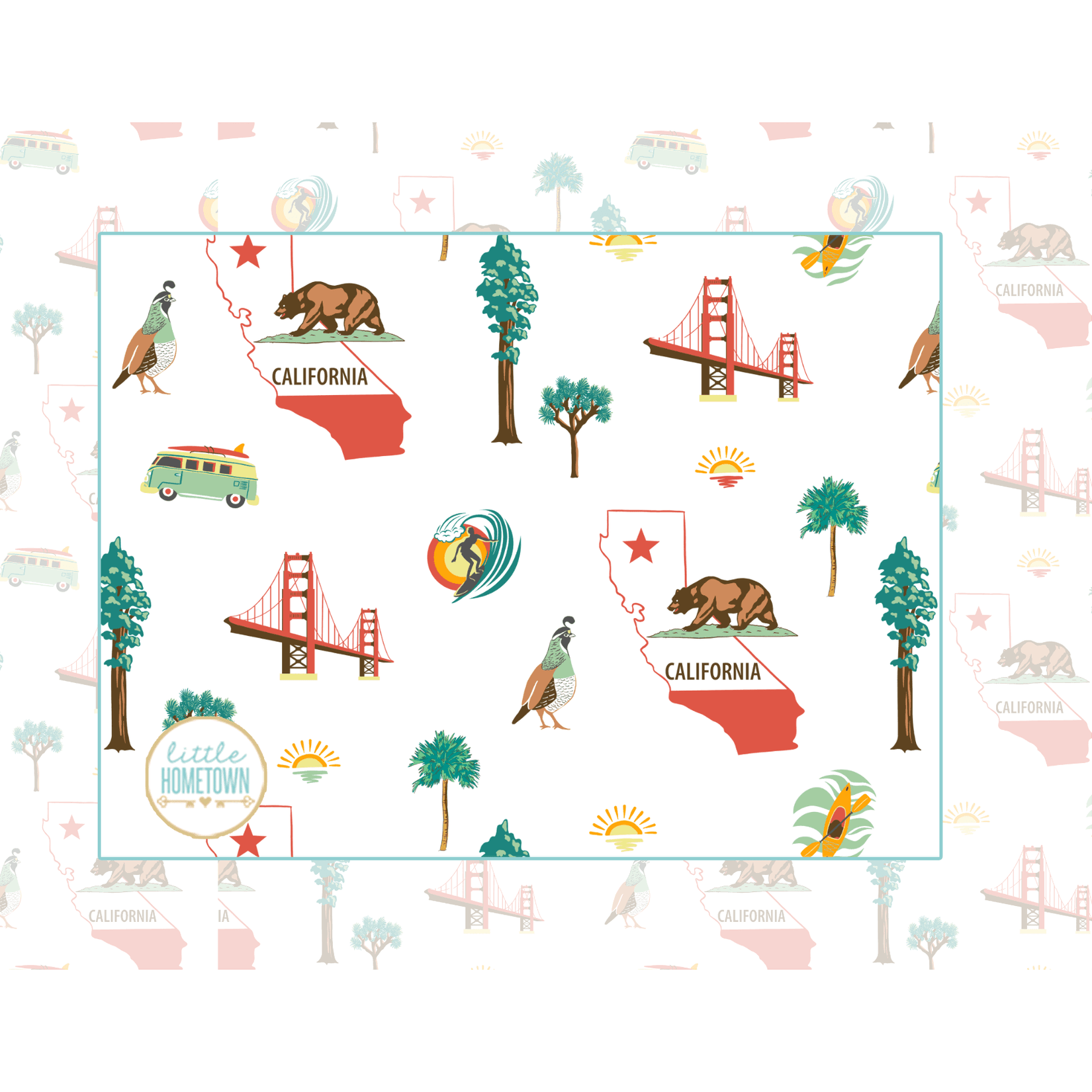 Colorful California-themed plush throw blanket featuring iconic landmarks and symbols, measuring 60x80 inches.