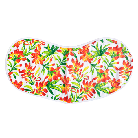 Prairie Fire baby muslin swaddle blanket and burp cloth set with vibrant floral design on a white background.