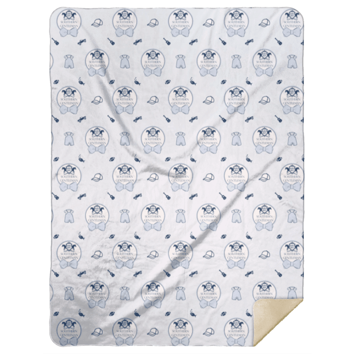 The Southern Gentleman plush throw blanket folded to show its print and softly brushed backing.