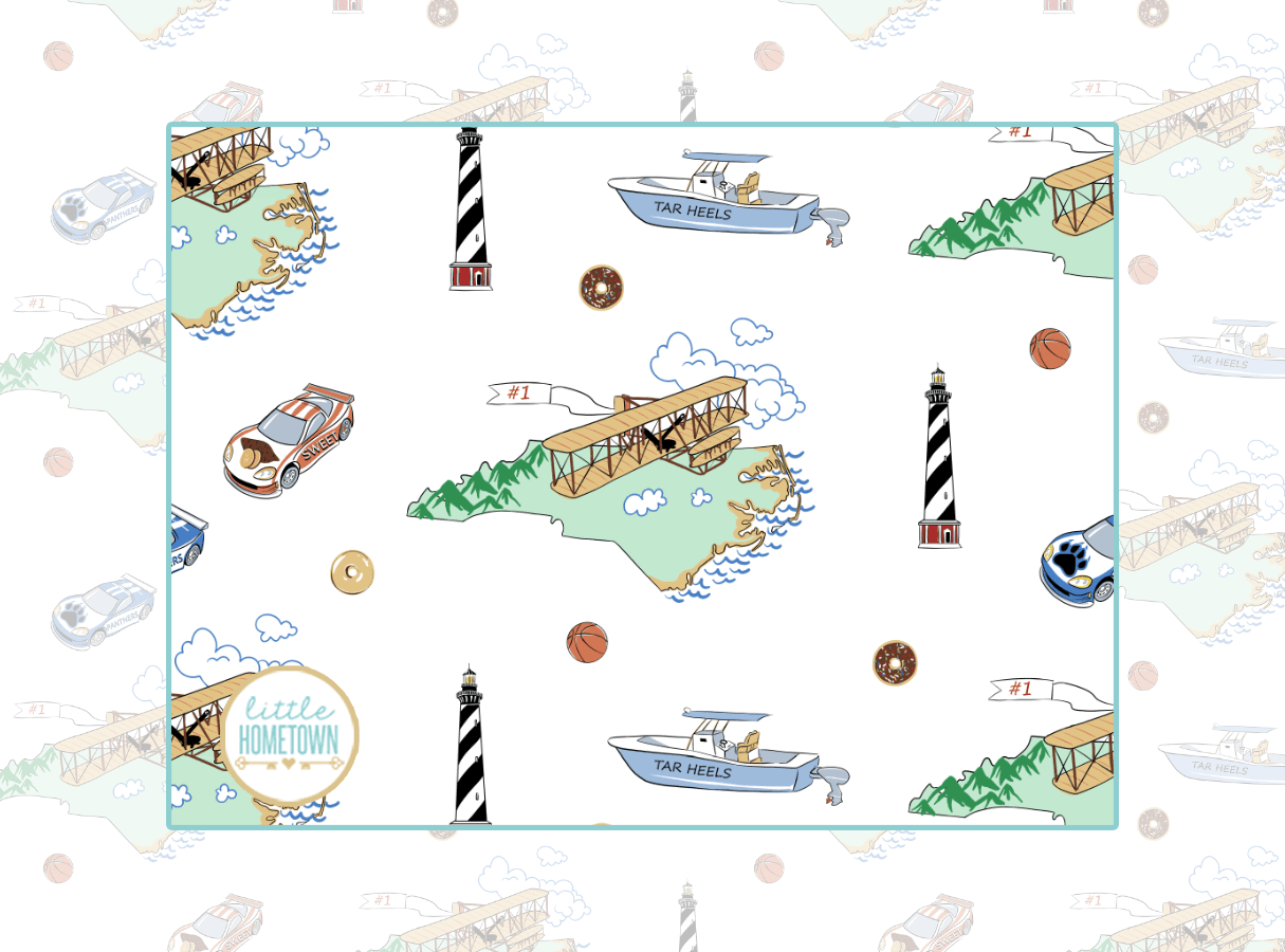 North Carolina-themed Baby Swaddle Blankets, Onesies, Pajamas, Burp Cloths, Bibs, and Gifts - Little Hometown