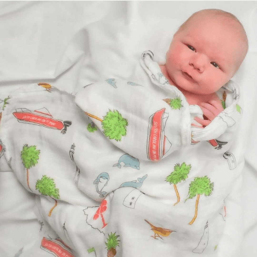 South Carolina-themed Baby Swaddle Blankets, Onesies, Pajamas, Burp Cloths, Bibs, and Gifts - Little Hometown