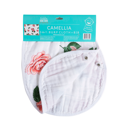 Camellia Baby Burp Cloth and Bib 2 in 1  Soft Bamboo Organic Cotton Combo