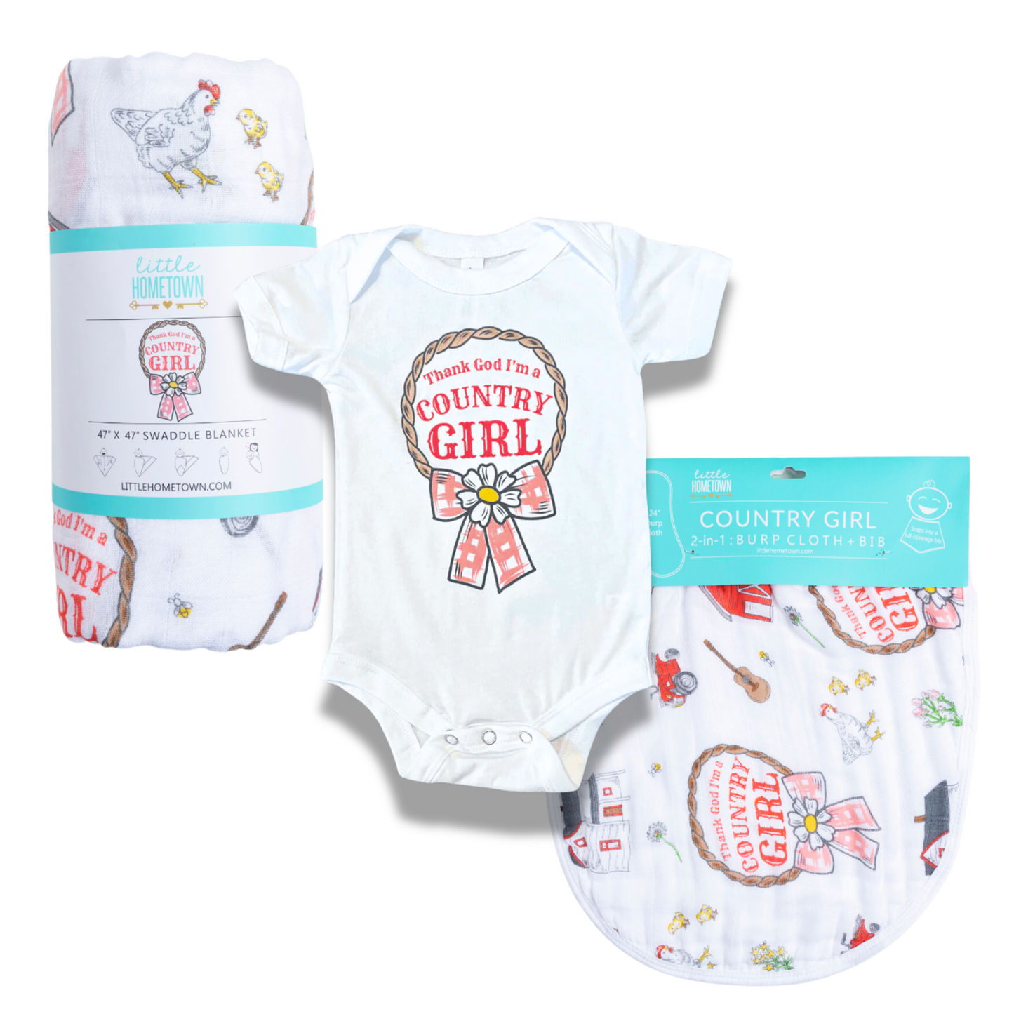 Country Girl Baby Gift Bundle Coming Home Outfit with Swaddle
