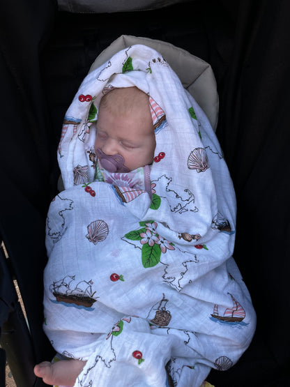 Massachusetts Floral Muslin Swaddle Receiving Blanket Soft Bamboo Cotton Blend