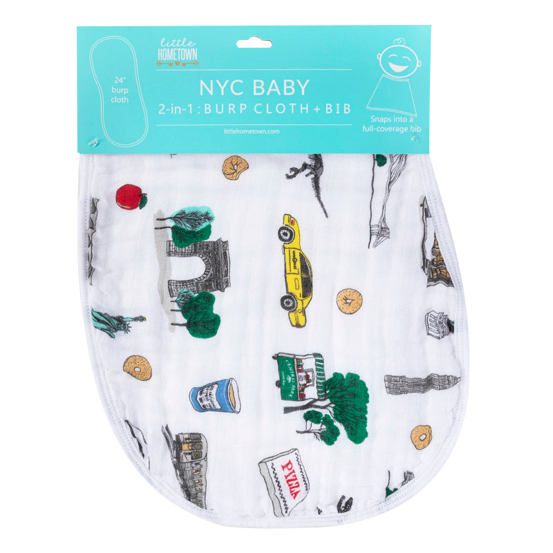 Gift Set: New York City Baby Muslin Swaddle Blanket and Burp Cloth/Bib Combo Extra Large Bamboo Cotton