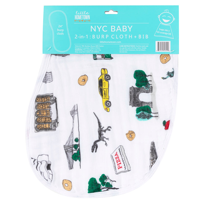 Gift Set: New York City Baby Muslin Swaddle Blanket and Burp Cloth/Bib Combo Extra Large Bamboo Cotton
