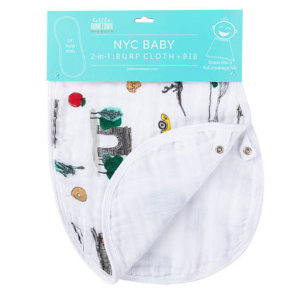 Gift Set: New York City Baby Muslin Swaddle Blanket and Burp Cloth/Bib Combo Extra Large Bamboo Cotton