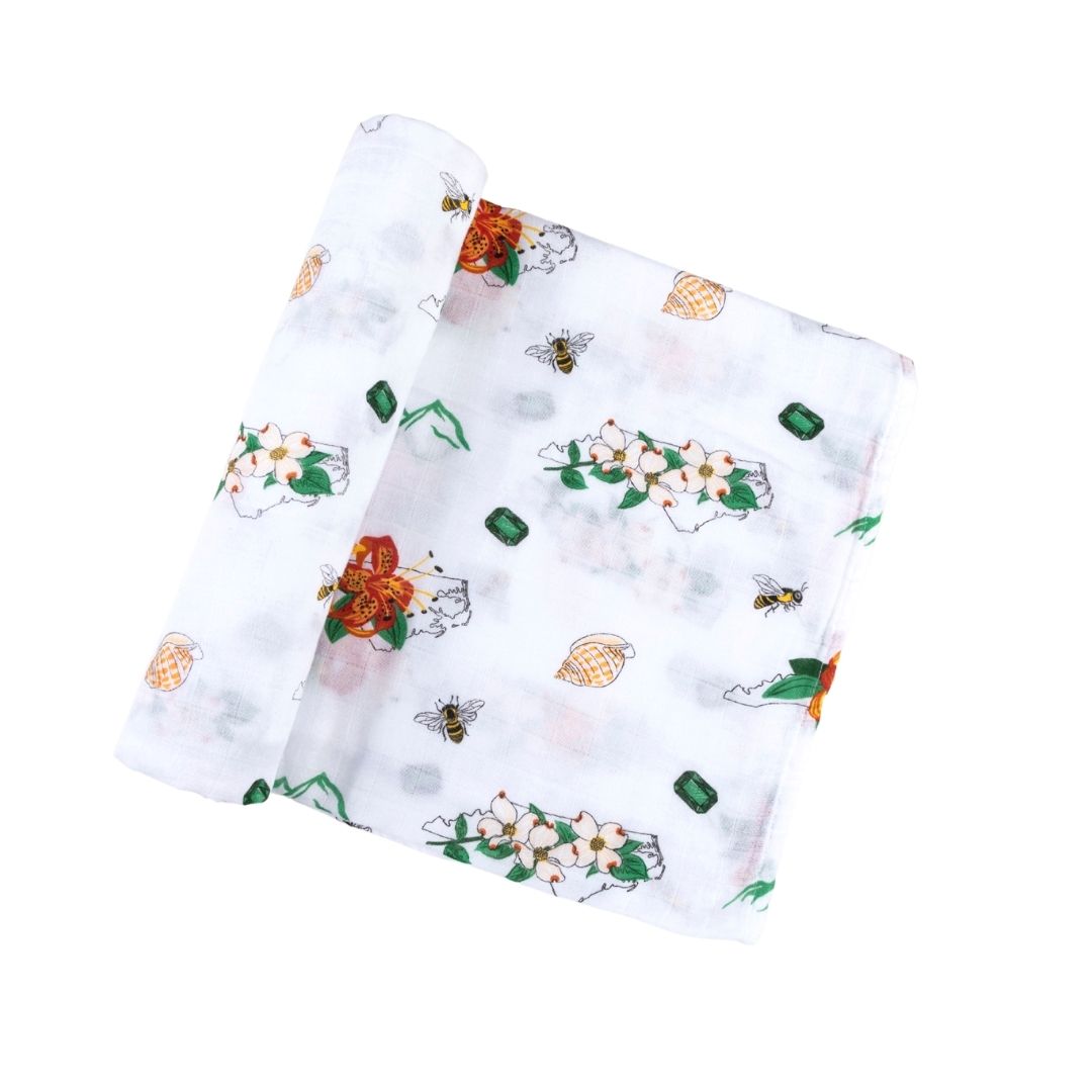 North Carolina Baby Muslin Swaddle Receiving Blanket (floral) Extra Large 47 x 47