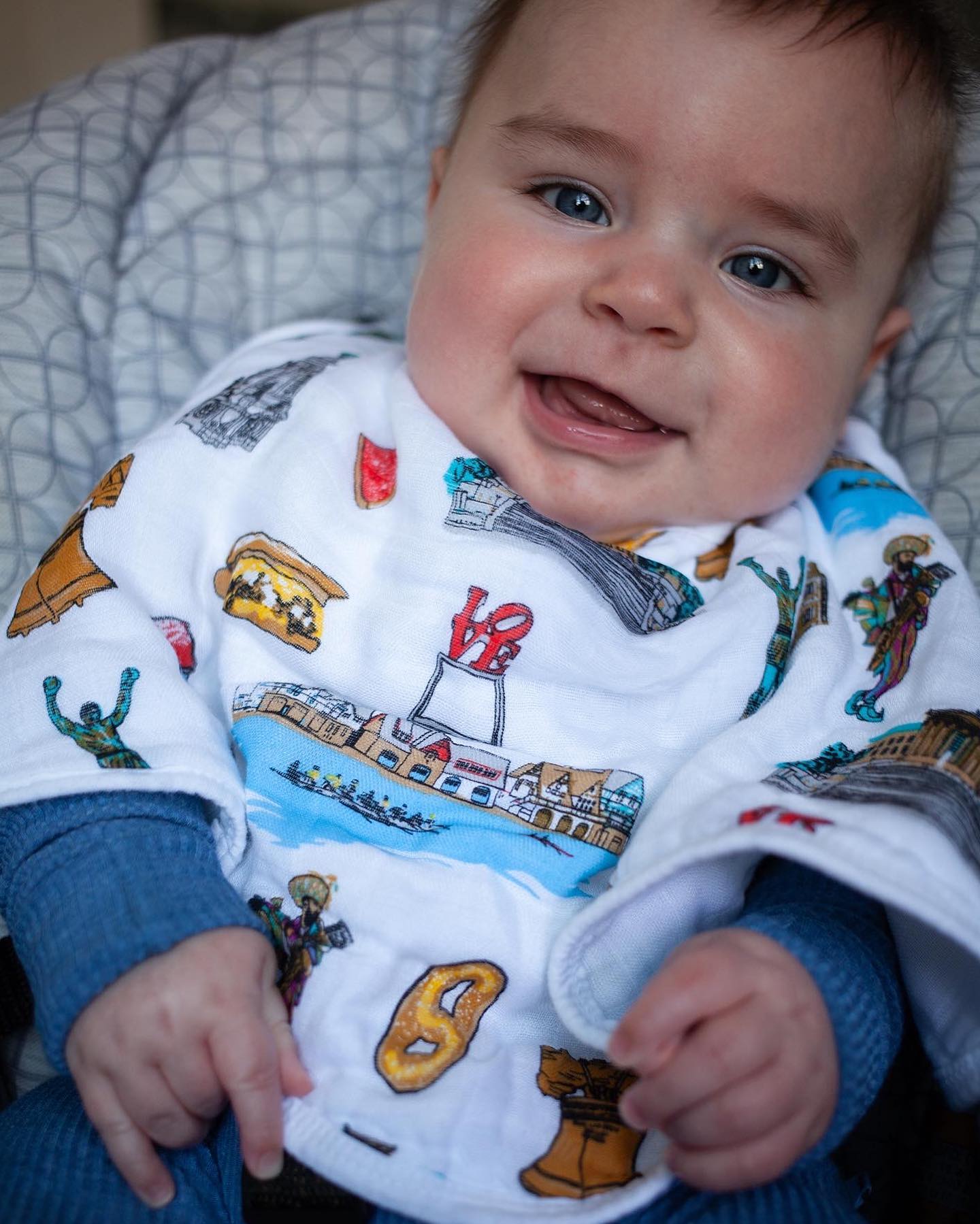 Philadelphia Baby Burp Cloth and Bib 2 in 1  Soft Bamboo Organic Cotton Combo