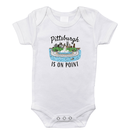 Pittsburgh Baby gift bundle with whimsical cityscape design.