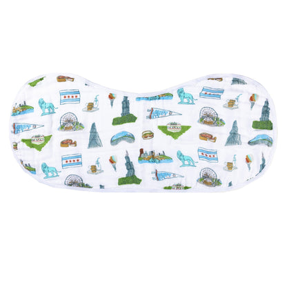 Chicago Illinois Baby Burp Cloth and Bib 2 in 1  Breathable Bamboo Blend