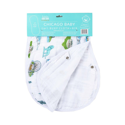 Chicago Illinois Baby Burp Cloth and Bib 2 in 1  Breathable Bamboo Blend
