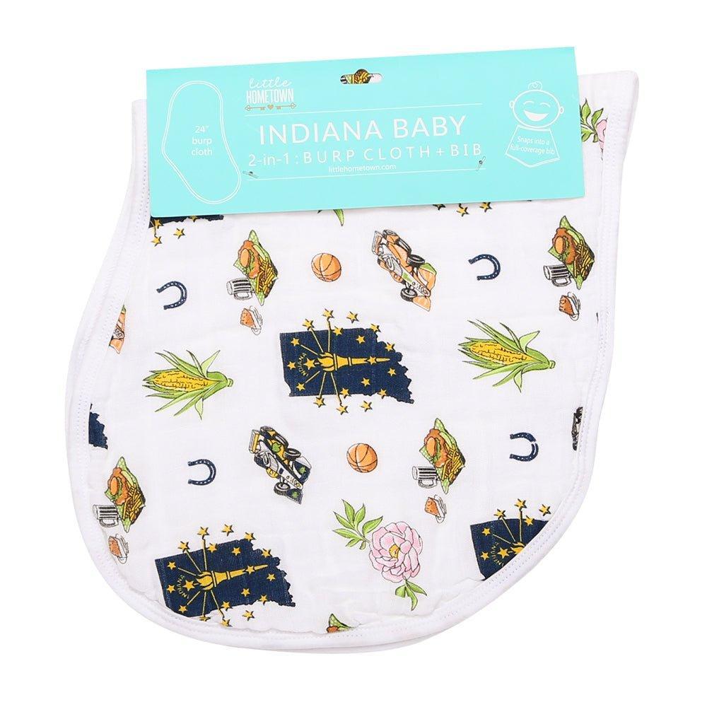 Gift Set: Indiana Baby Muslin Swaddle Blanket and Burp Cloth/Bib Combo Baby Shower Essential for Newborn