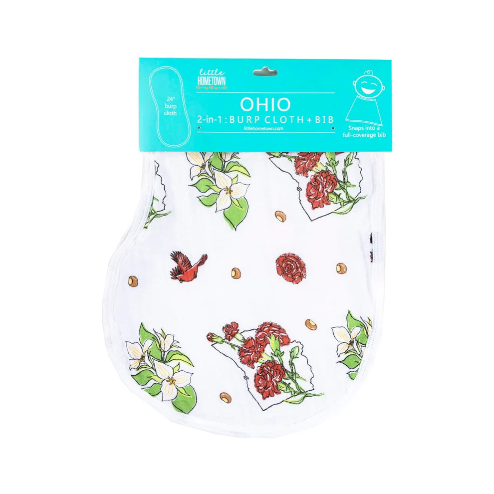Ohio Floral Baby Burp Cloth and Bib 2 in 1  Absorbent and Gentle on Newborn Skin