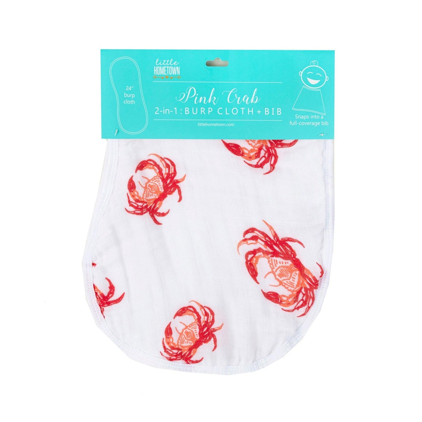 Pink Crab Baby Burp Cloth and Bib 2 in 1  Absorbent and Gentle on Newborn Skin
