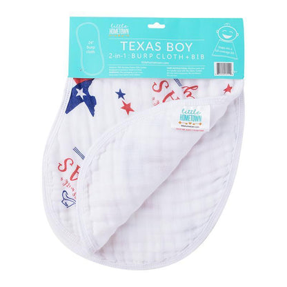 Texas Baby Boy Burp Cloth and Bib 2 in 1  Everyday Feeding Essential