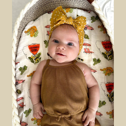 Gift Set: California Girl Muslin Swaddle Blanket and Burp Cloth/Bib Combo Newborn Essentials for Feeding and Comfort