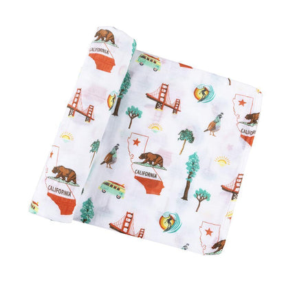 Gift Set: California Baby Muslin Swaddle Blanket and Burp Cloth/Bib Combo Hospital Coming Home Essential