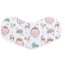 Load image into Gallery viewer, Country Boy baby gift set with a blue swaddle blanket and burp bib, featuring a cute farm animal print.
