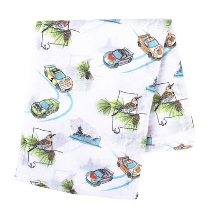 Gift Set: Alabama Baby Muslin Swaddle Blanket and Burp Cloth/Bib Combo Soft Breathable Bamboo Cotton