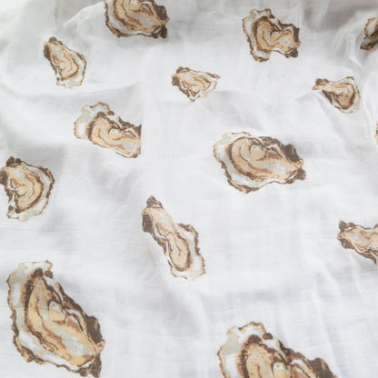 Gift Set: Aw Shucks! Oyster Baby Muslin Swaddle Blanket and Burp Cloth/Bib Combo Baby Shower Essential for Newborn