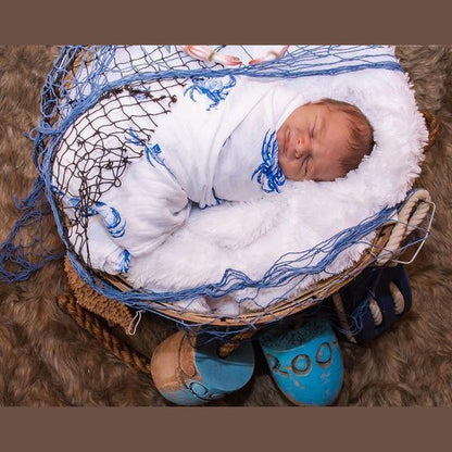 Gift Set: Blue Crab Baby Muslin Swaddle Blanket and Burp Cloth/Bib Combo Baby Shower Essential for Newborn