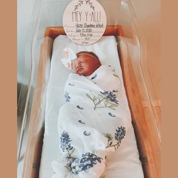 Gift Set: Bluebonnets Baby Muslin Swaddle Blanket and Burp Cloth/Bib Combo Soft Breathable Bamboo Cotton
