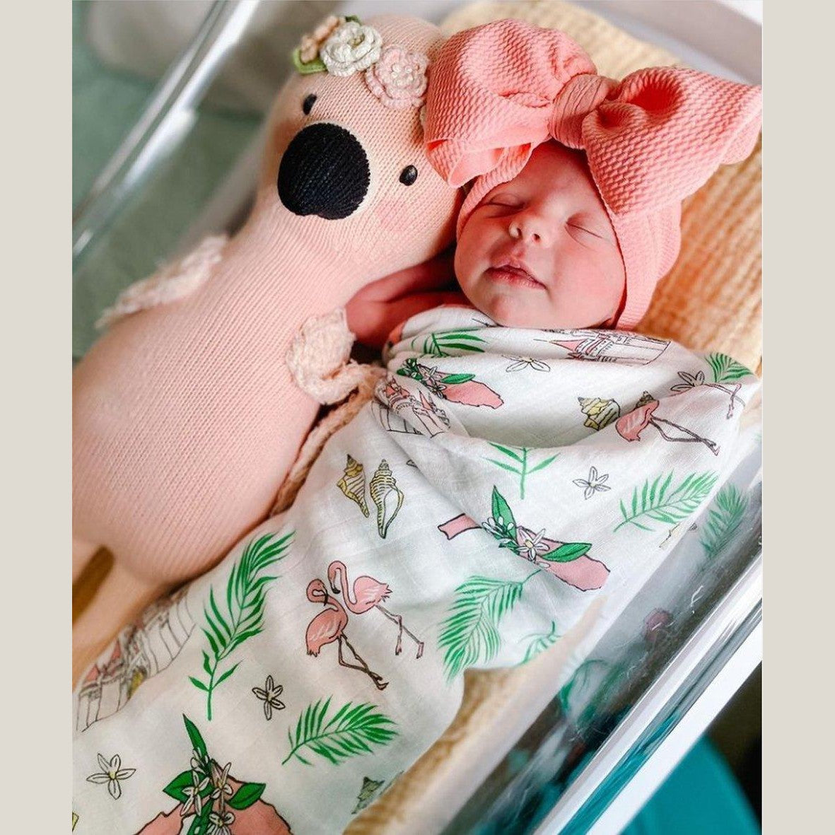 Gift Set: Florida Baby Muslin Swaddle Blanket and Burp Cloth/Bib Combo (Floral) Newborn Essentials for Feeding and Comfort