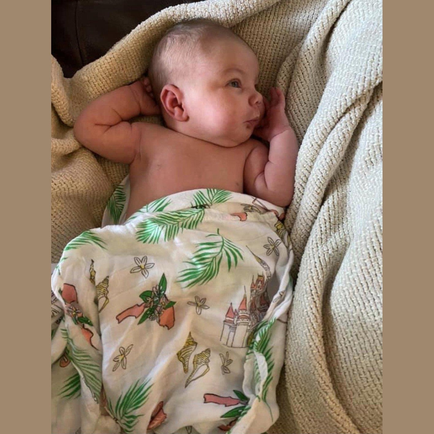 Gift Set: Florida Baby Muslin Swaddle Blanket and Burp Cloth/Bib Combo Hospital Coming Home Essential