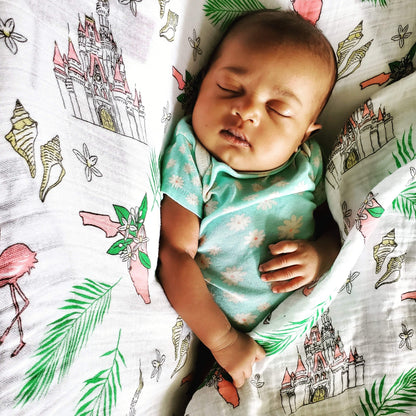 Gift Set: Florida Baby Muslin Swaddle Blanket and Burp Cloth/Bib Combo (Floral) Newborn Essentials for Feeding and Comfort