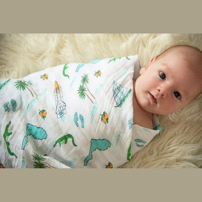 Gift Set: Florida Baby Muslin Swaddle Blanket and Burp Cloth/Bib Combo Hospital Coming Home Essential