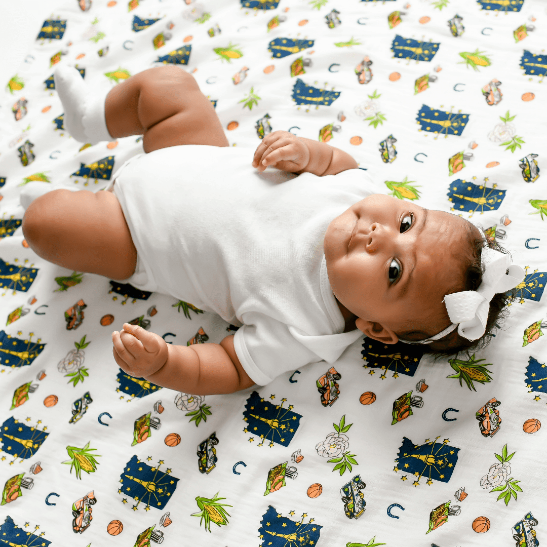 Gift Set: Indiana Baby Muslin Swaddle Blanket and Burp Cloth/Bib Combo Baby Shower Essential for Newborn