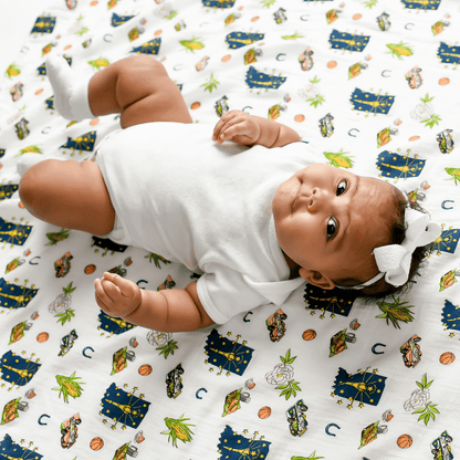 Gift Set: Indiana Baby Muslin Swaddle Blanket and Burp Cloth/Bib Combo Baby Shower Essential for Newborn