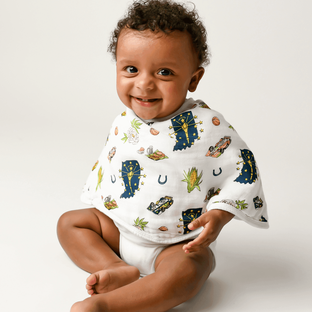 Gift Set: Indiana Baby Muslin Swaddle Blanket and Burp Cloth/Bib Combo Baby Shower Essential for Newborn
