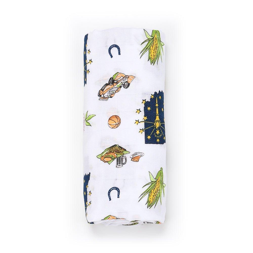 Gift Set: Indiana Baby Muslin Swaddle Blanket and Burp Cloth/Bib Combo Baby Shower Essential for Newborn