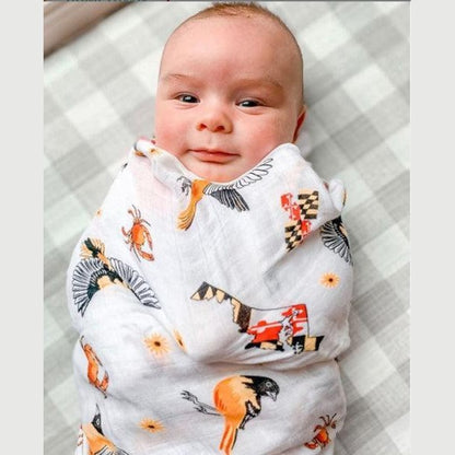 Gift Set: Maryland Baby Muslin Swaddle Blanket and Burp Cloth/Bib Combo Newborn Essentials for Feeding and Comfort