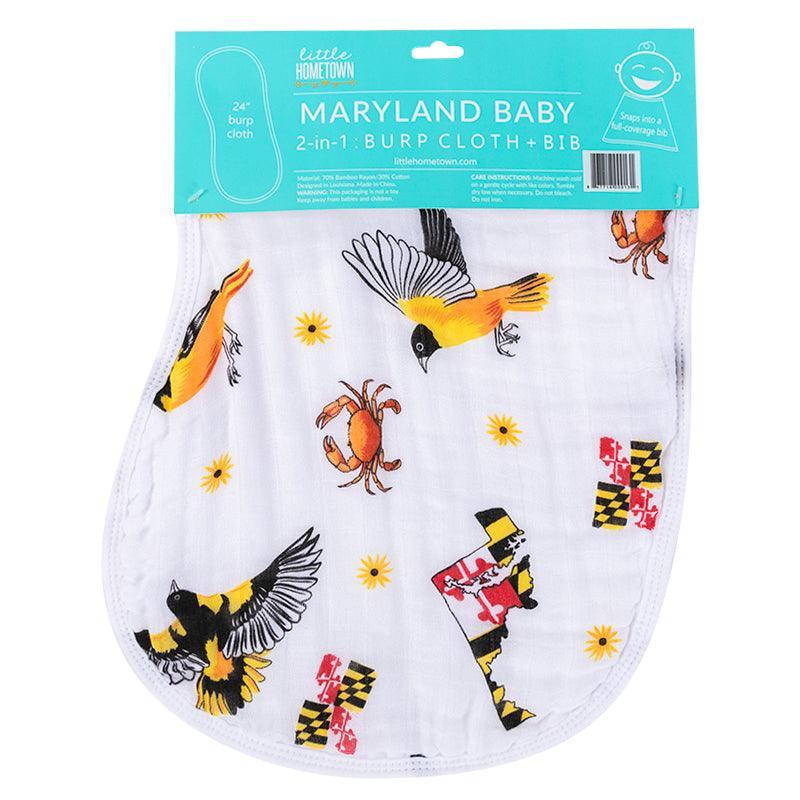 Gift Set: Maryland Baby Muslin Swaddle Blanket and Burp Cloth/Bib Combo Newborn Essentials for Feeding and Comfort