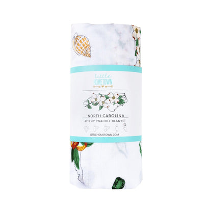 Gift Set: North Carolina Baby Muslin Swaddle Blanket and Burp Cloth/Bib Combo (Floral) Baby Shower Essential for Newborn