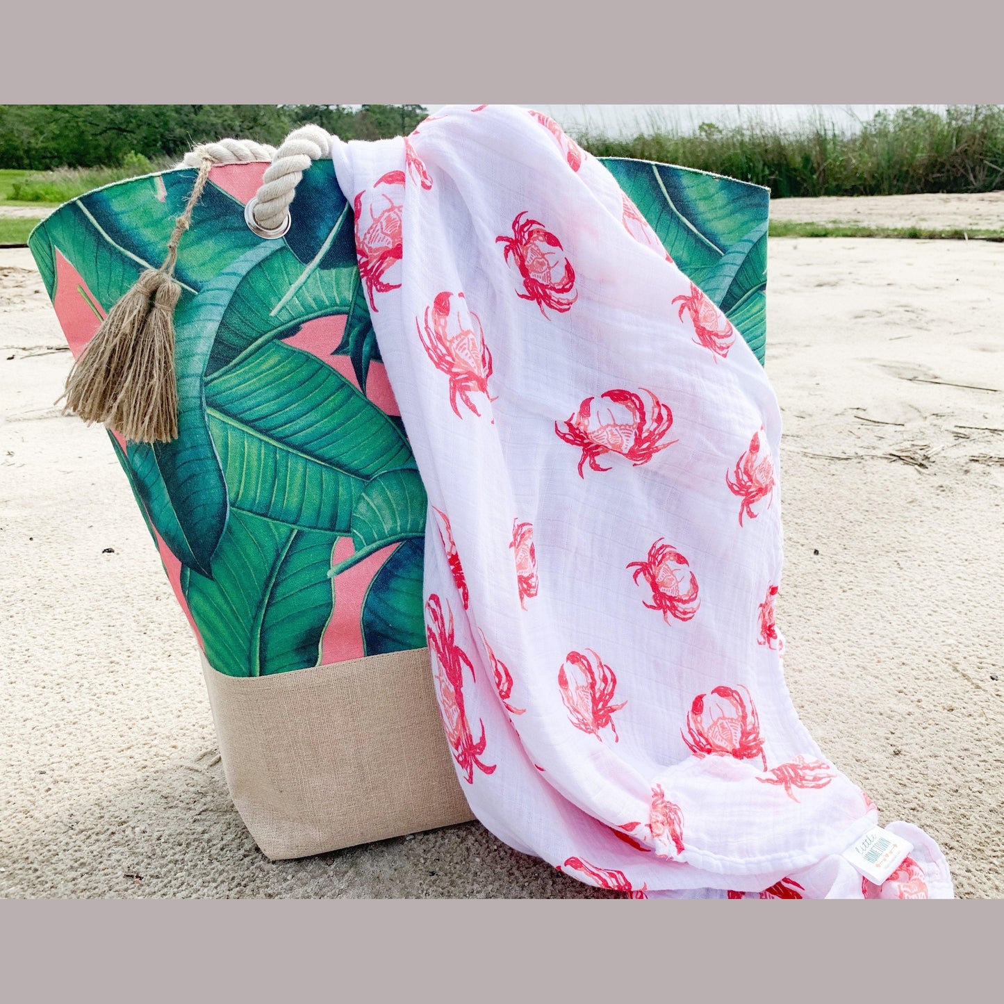 Pink Crab Baby Muslin Swaddle Receiving Blanket Made to Grow with Your Little One