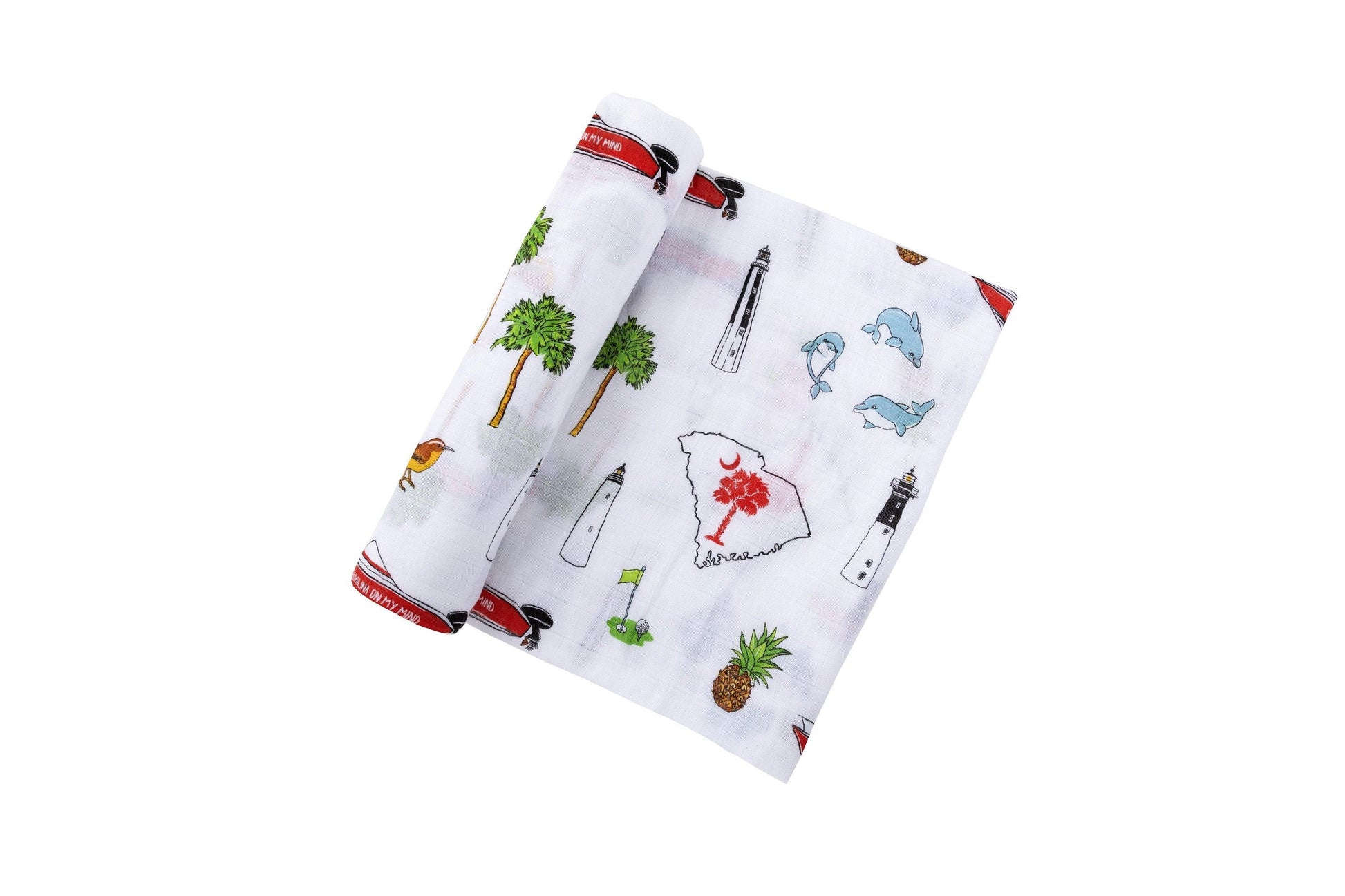 Gift Set: South Carolina Baby Boy Muslin Swaddle Blanket and Burp Cloth/Bib Combo - Little Hometown