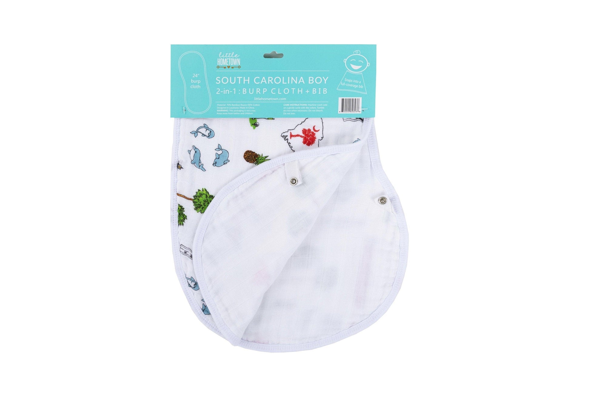 Gift Set: South Carolina Baby Boy Muslin Swaddle Blanket and Burp Cloth/Bib Combo - Little Hometown