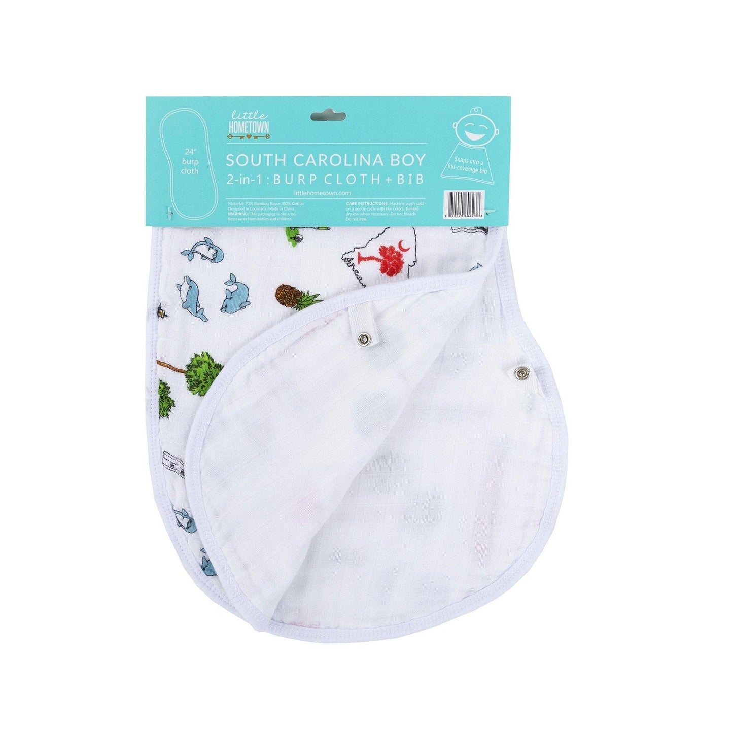 Gift Set: South Carolina Baby Boy Muslin Swaddle Blanket and Burp Cloth/Bib Combo - Little Hometown