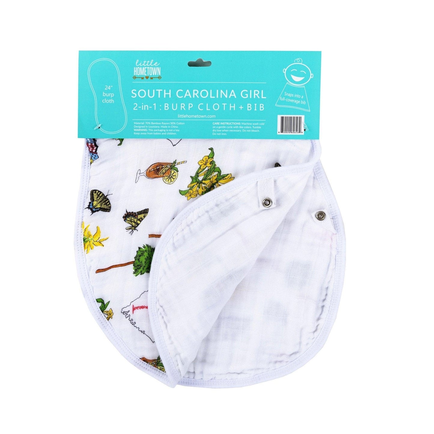 Gift Set: South Carolina Girl Baby Muslin Swaddle Blanket and Burp Cloth/Bib Combo Soft Breathable Bamboo Cotton