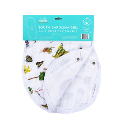 Gift Set: South Carolina Girl Baby Muslin Swaddle Blanket and Burp Cloth/Bib Combo Soft Breathable Bamboo Cotton